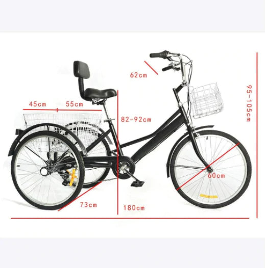 Tricycle 24 pouces Pour adultes 3 roues 7 vitesse vélo