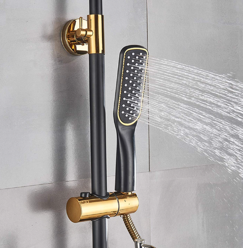 Ensemble de douche - Robinet de douche carré - Douche à effet pluie avec étagère