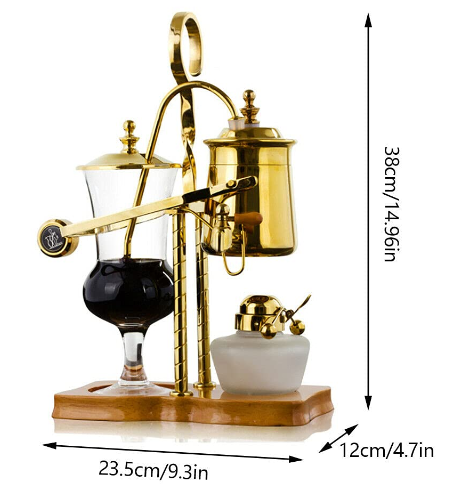 Cafetière Syphon en acier inoxydable - Cafetière à piston - Siphon Technia Royal - Machine à café belge - Cafetière sous vide - Verre de table - Siphon - Machine à café (doré)