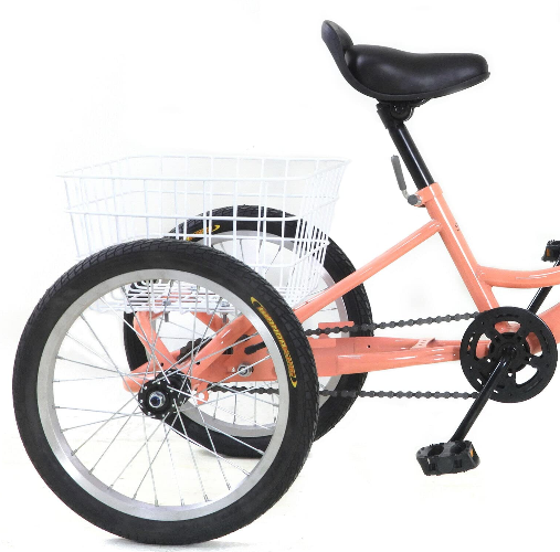 Vélo Tricycle Vélo à 3 Roues à Vitesse Unique de 16 Pouces, Tricycle Enfant avec Panier 7-10 ans, pour Voyager, Rouler et Faire du Shopping (Orange Clair)