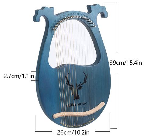 Lyre Harp - Clé d'accordage en acajou - 16 cordes - Style vintage - En bois d'acajou - Cadeau - Clé d'accordage - Cordes