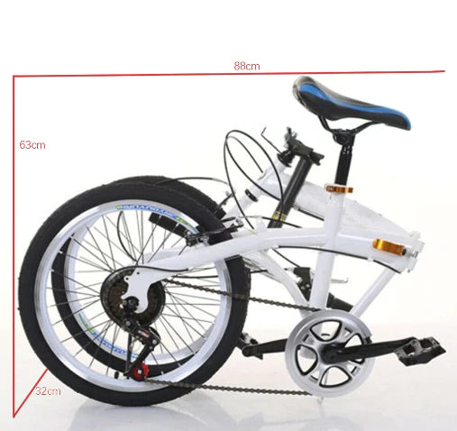 Vélo pliable 20" - 7 vitesses - Réglable - Double frein V - Blanc
