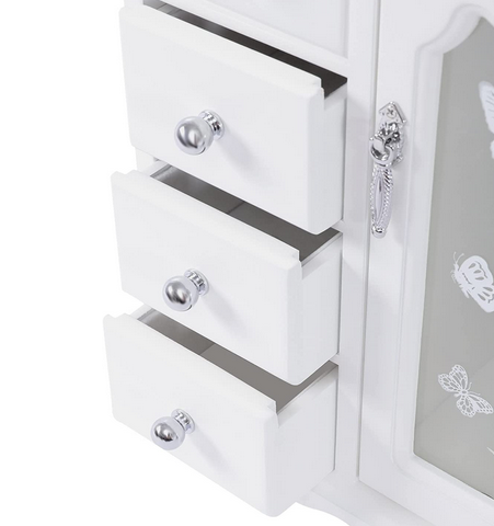 Boîte à bijoux en bois avec miroir - Avec 4 tiroirs - Cadeau pour fille - Blanc