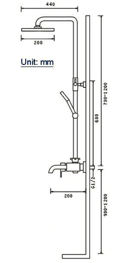 Système de douche mural de pluie de 8 pouces,Robinet de douche de salle de bain Ensemble de douche, pommeau de douche et douchette de tête,barre réglable 730 mm - 1200 mm