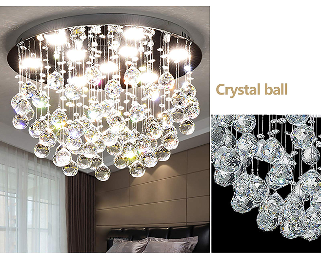 Lustre moderne K9 à 9 lumières en cristal - Lustre encastré moderne pour chambre à coucher, salle à manger, salon