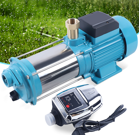 Pompe centrifuge de jardin IP44 1300 W 4000 l/h 2850 tr/min avec régulateur en acier inoxydable et fonte