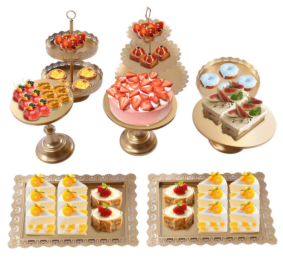 Lot de 8 présentoirs à gâteaux dorés pour dessert et décoration de fête de mariage