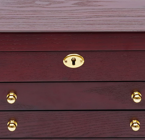 Grande boîte de rangement en bois à 4 étages avec miroir et serrure pour bijoux, bagues, colliers, montres