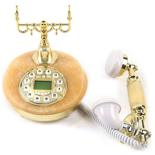 Téléphone fixe vintage Jade rétro style européen, jaune + or, téléphone filaire Small Base Desk Phone