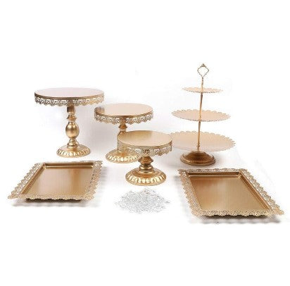 Lot de 6 plateaux pour gâteau de mariage - Surface lisse - Cristal - Métal doré - Pour mariage, fête d'amitié, fête d'anniversaire