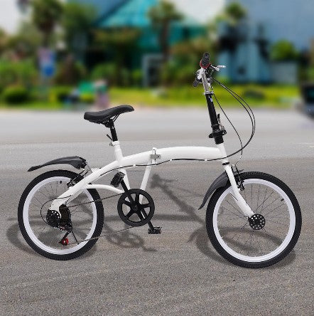 Vélo pliable 20" - 7 vitesses - Réglable - Double frein V - Blanc