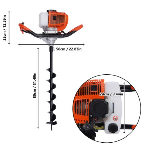 Tarière de terre à essence 52 cc avec 3 forets de clôture avec perche d'extension