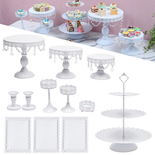 12 pièces Assiette à gâteau, Ensemble de Support de gâteau, Support de Muffin de gâteau de Mariage Rond Vintage Blanc