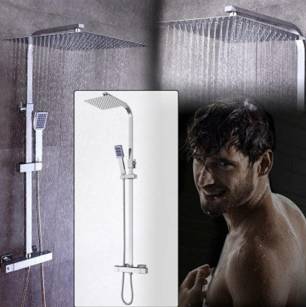 Kit de douche avec système de douche à effet pluie en acier inoxydable - Avec pommeau de douche thermostatique - Pommeau de douche - 30 cm