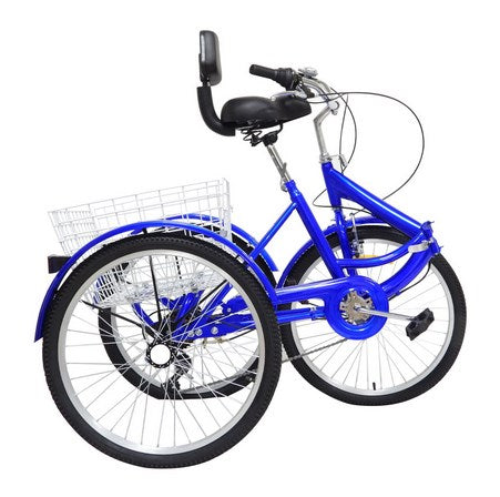 Tricycle pliable pour adultes 24 pouces tricycle pour adultes 3 roues 7 vitesses avec panier à provisions tricycle vélos de ville（bleu）
