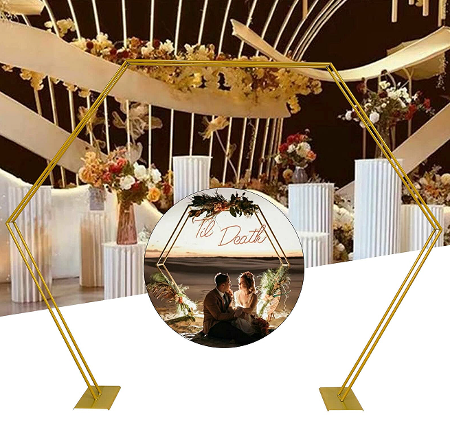 Arche de mariage Hexagon - 2,5 x 2,2 m - Arche de roses DIY en métal - Guirlande de ballons - Décoration de mariage d'anniversaire