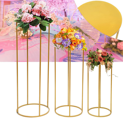 Lot de 3 supports de fleurs géométriques en métal doré pour mariage