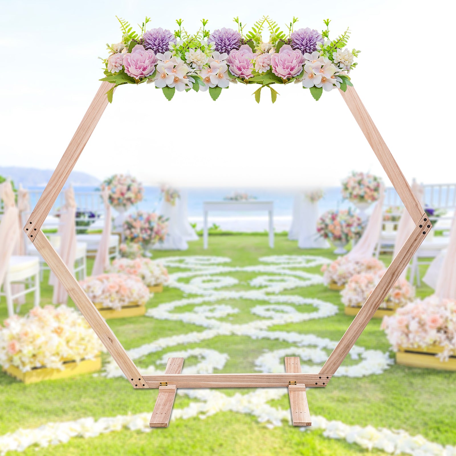 Arc de mariage en bois avec décorations de mariage rustiques