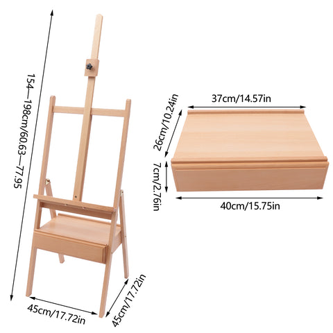 Chevalet de studio en bois en forme de H avec boîte