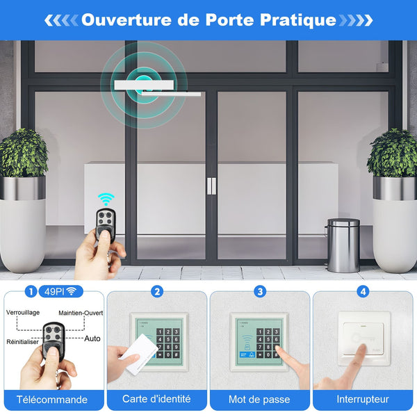 Ouvre-porte automatique avec télécommande et bouton poussoir