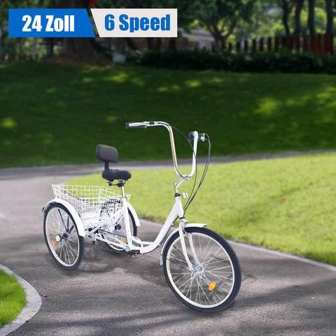 CNCEST Tricycle pour adulte 24" 6 vitesses 3 roues