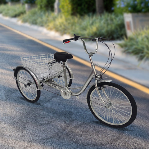 Vélo 24" 3 roues avec panier, vitesse 6 vitesses pour adulte