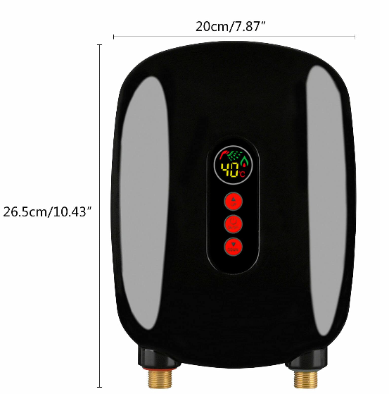Mini chauffe-eau électronique - 6,5 kW - 220 V - Sous évier - Avec affichage LCD - Pour salle de bain, cuisine, douche - Noir