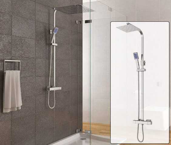 Kit de douche thermostatique avec pommeau de douche et pommeau de douche Chromé 40 cm