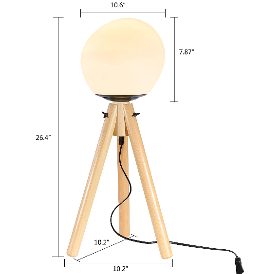 Lampe de table MT6507-1 - Couleur bois brut - Avec câble d'alimentation noir - Sans source de lumière - E27