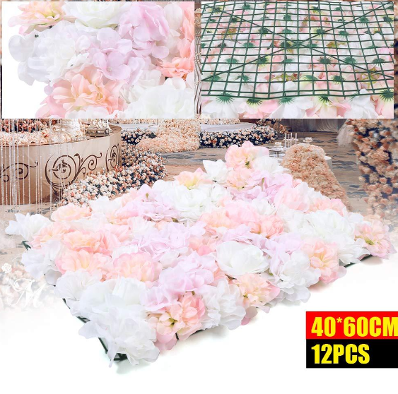 Lot de 12 panneaux muraux de fleurs artificielles en soie pour décoration de mariage ou de route, 40 x 60 cm