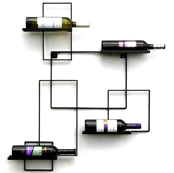 Support mural pour bouteilles de vin - Support mural - Étagère de rangement en fer - Couleur : noir