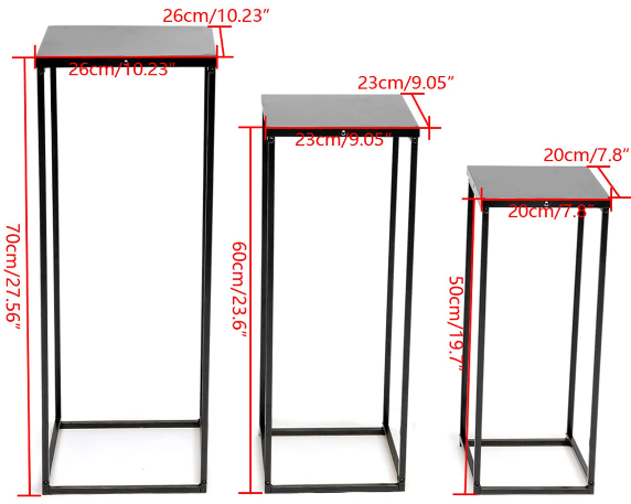 Lot de 3 tabourets à fleurs en métal - Table d'appoint - Colonne à fleurs moderne - Support pour plantes de mariage - Noir