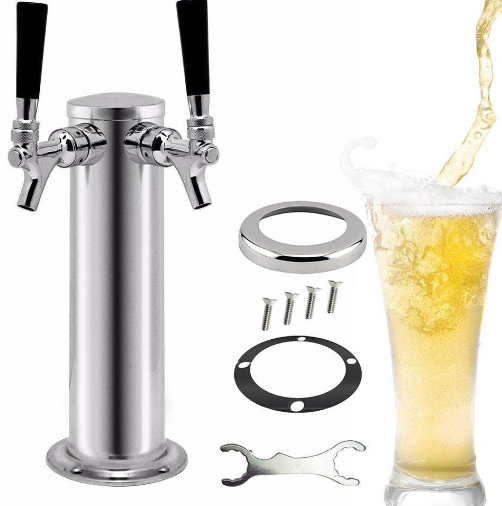 Distributeur de bière en acier inoxydable - Diamètre : 3" - Double tête - Modèle pour bière et jus - Colonne à bière