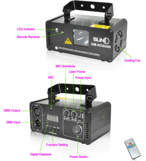 CNCEST-DM-RGB400 SUNY DMX RGB effet laser Beam lumière Party Lamp télécommande