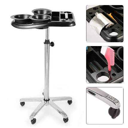 Chariot de coiffeur 70-105 cm - Réglable en hauteur à 360° - Multifonctionnel - En acier ABS - Pour salon de coiffure - Noir