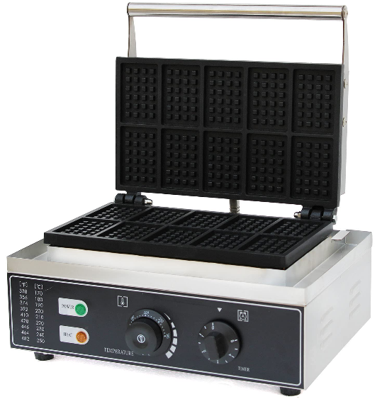 Machine à Gaufres électrique Gaufrier en Acier Inoxydable 10 Grille Commercial Waffle Maker Machine 1500W 50~300℃