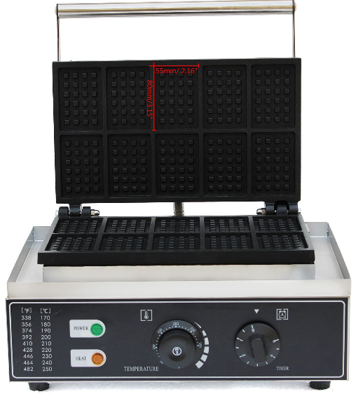 Machine à Gaufres électrique Gaufrier en Acier Inoxydable 10 Grille Commercial Waffle Maker Machine 1500W 50~300℃