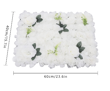 Lot de 12 murs de fleurs artificielles - 60 x 40 cm - Blanc - Fleurs artificielles