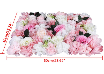 Lot de 12 murs de fleurs artificiels - Décoration murale pour mariage, balcon, vitrine (rose et blanc + rose + feuille)