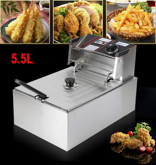 Friteuse électrique en acier inoxydable avec couvercle en acier inoxydable - 5,5 l - 2500 W