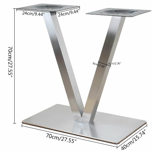Lot de 2 pieds de table en forme de V en acier inoxydable brossé - Modèle en V