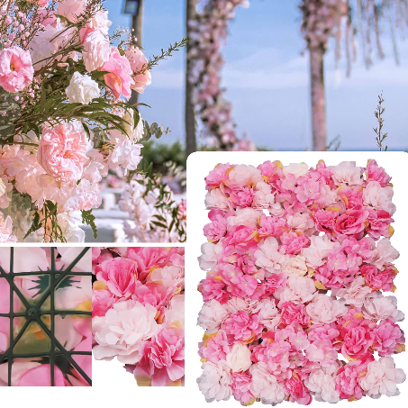 Lot de 6 murs de fleurs artificielles en soie pour décoration de mariage, fête de jardin, bricolage (rose foncé, 60 x 40 cm)