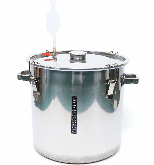 Seau de fermentation de 36 L - Portable - En acier inoxydable - Avec échappement pour la fermentation - Argenté