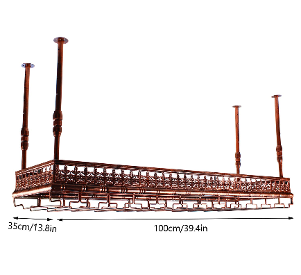 Support de verre à vin suspendu en métal pour 40 tasses - Style rétro - 35 x 100 cm - Cuivre