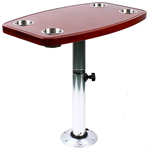 Table de camping / table de voyage 600 x 380 mm avec plateau à roulettes en aluminium + ABS et 4 porte-gobelets