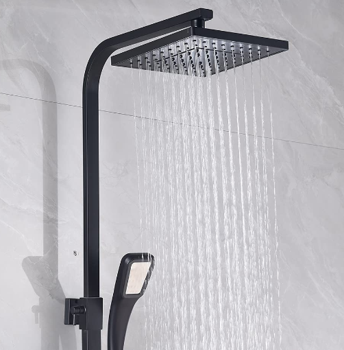 Colonne de douche noire pour salle de bain Ensemble de douche complet avec mitigeur de douche et douche à main Hauteur réglable