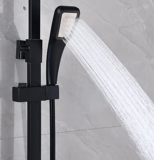 Colonne de douche noire pour salle de bain Ensemble de douche complet avec mitigeur de douche et douche à main Hauteur réglable