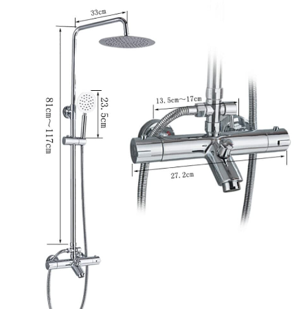 Système de douche thermostatique avec vaporisateur et douchette à main - Système de douche complet réglable en hauteur - En acier inoxydable