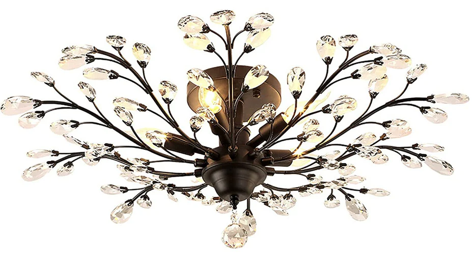 Lustre en métal et cristal antique - Plafonnier - Éclairage classique en forme de fleur - 5 ampoules E14
