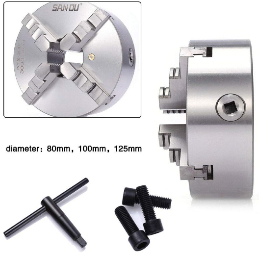 Mandrin de serrage professionnel à 4 mors - Diamètre : 100 mm - Mandrin à 4 mors - Pour tour